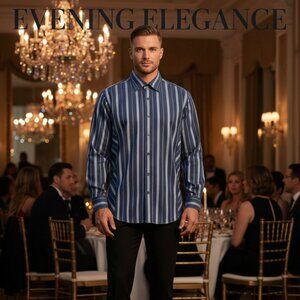 Mens Zagiri Long Sleeve Stripe Button-Down Dress Shirt  Size Large